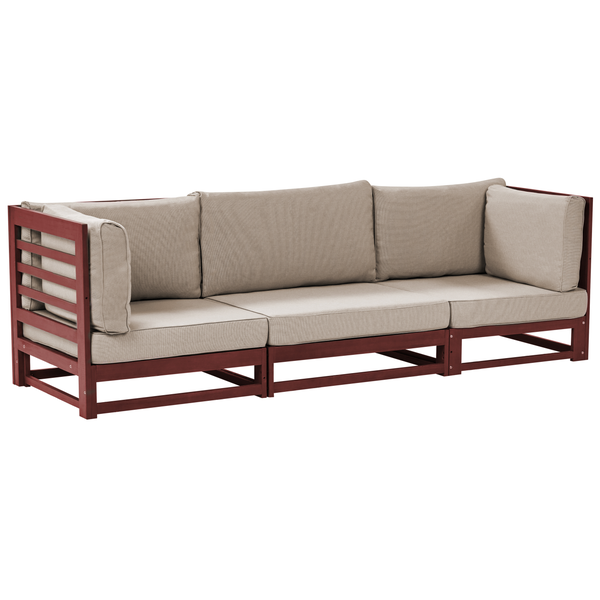 Gartensofa 3-Sitzer TRANI modular Akazienholz Dunkelrot