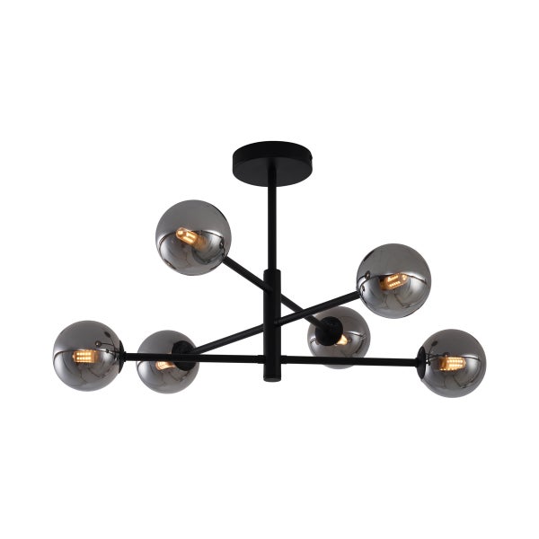 Moderne Deckenleuchte Schwarz mit Rauchglas 6-flammig - Ryan