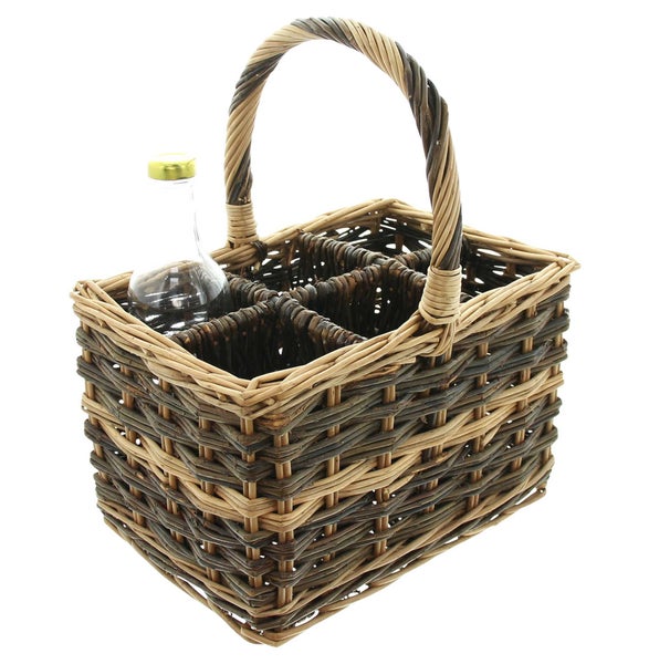 FRANK FLECHTWAREN | Flaschenkorb Natur, für 6 Flaschen, 34 x 24 x 20 cm, GH 38 cm, WEIDE