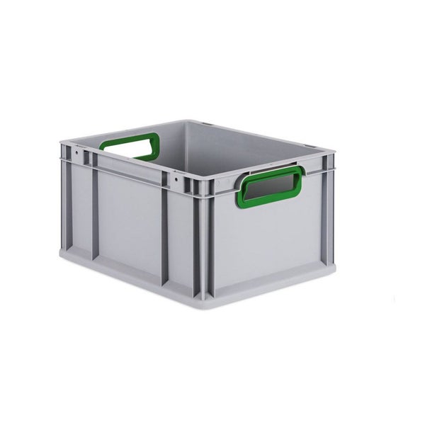 PROREGAL Spar Set 5x Eurobox Nextgen Color Mit Auflagedeckel & Schiebeschnappverschlüsse HxBxT 22 x 30 x 40 cm Griffe Grün Offen Glatter Boden