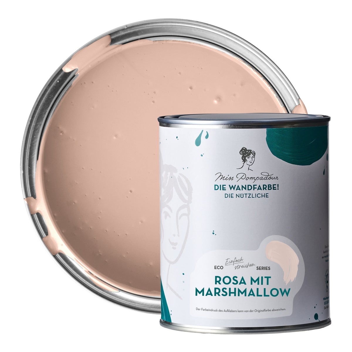 MissPompadour abwaschbare Wandfarbe 1L Rosa mit Marshmallow - hohe Deckkraft und Ergiebigkeit - matte, scheuerbeständige Innenfarbe - geruchsarm, wasserbasiert, atmungsaktiv - Die Nützliche