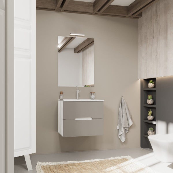Möbelset für das Badezimmer 60cm, Holzoptik Eiche weiß und matt graue Auszüge | Magnolia