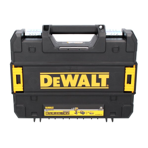 Schwarzer DeWALT Werkzeugkoffer TSTAK aus Kunststoff für Akku-Bohrschrauber Set DCD796P1, DeWALT Logo.