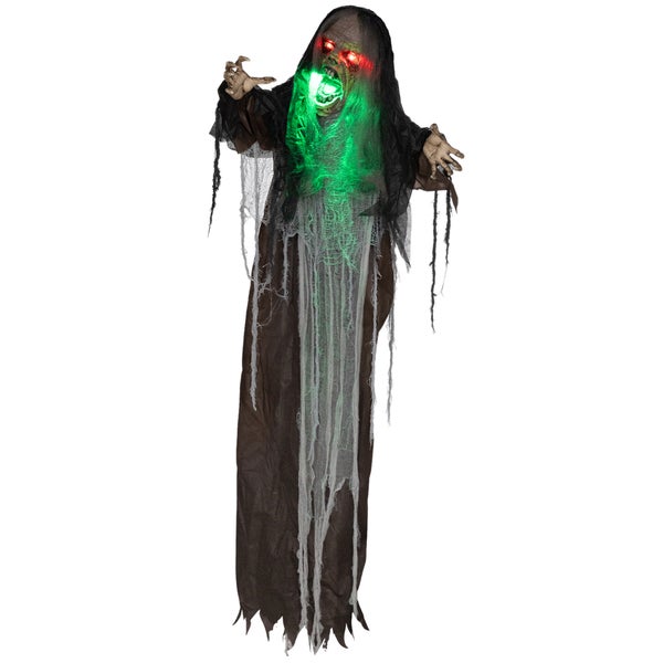 HOMCOM 183cm Halloween Dekoration Hängendes Monster mit grün LED-Lichter, Soundfunktion, Haustür Deko mit verstellbare Arme, Garten Dekofigur in Lebensgröße für Party