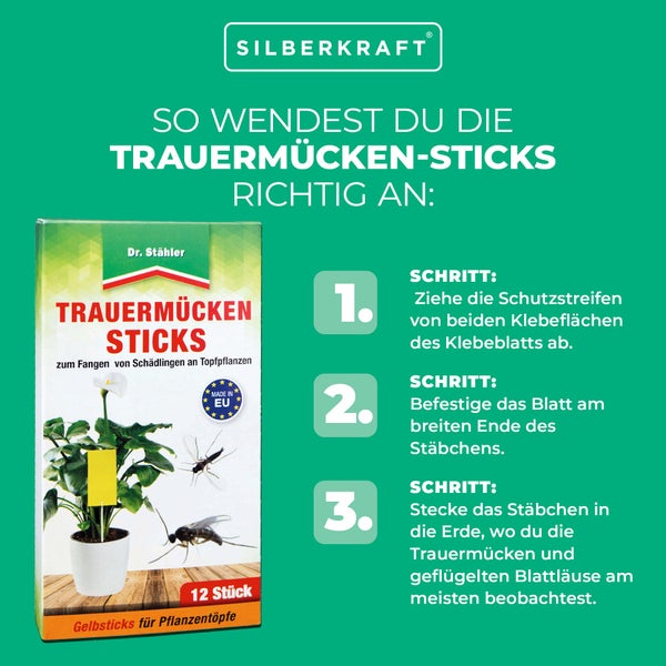 Trauermücken-Sticks – Klebefallen zur Bekämpfung von Trauermücken, Weißen Fliegen & Blattläusen – Für Topf- & Balkonpflanzen – Ohne Insektizide