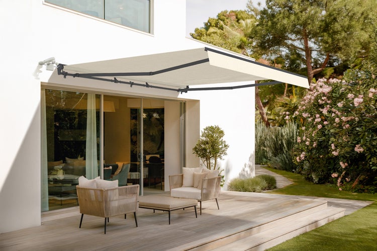 FAZZIO 4x3m Beige motorisierte Halbkassettenmarkise - Premium-Canvas 320 g/m²
