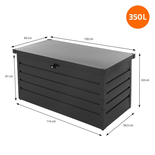 ML-Design Metall Auflagenbox 350 Liter, 120x56,5x63 cm, Anthrazit, wasserdicht, abschließbar inkl. 2 Schlüssel, Gasdruckfeder, Outdoor Kissenbox Garten Aufbewahrungsbox Gartentruhe Gartenbox Gerätebox