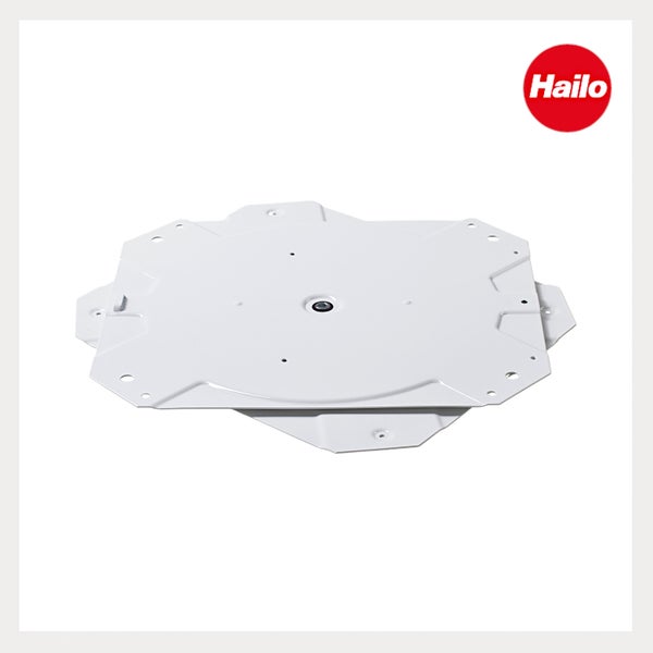 Hailo Drehteller aus Metall für Mülltrennsysteme mit Befestigungslöchern und Hailo Logo.