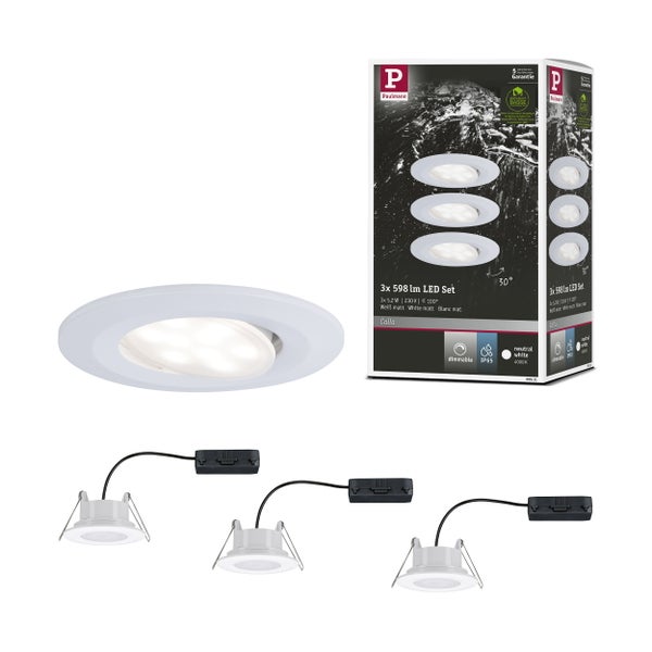 LED Einbauleuchte Calla Basisset schwenkbar IP65 rund 90mm 30° 3x5,2W 3x460lm 230V dimmbar 4000K Weiß matt