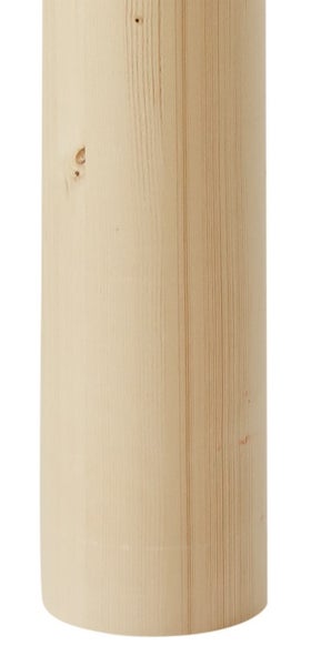 Runder Holzpfosten aus Naturholz mit sichtbarer Maserung und kleinen Astlöchern.