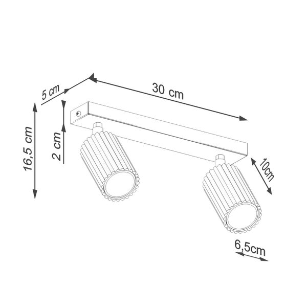 Technische Zeichnung einer Doppelspot-Leuchte mit Maßangaben
