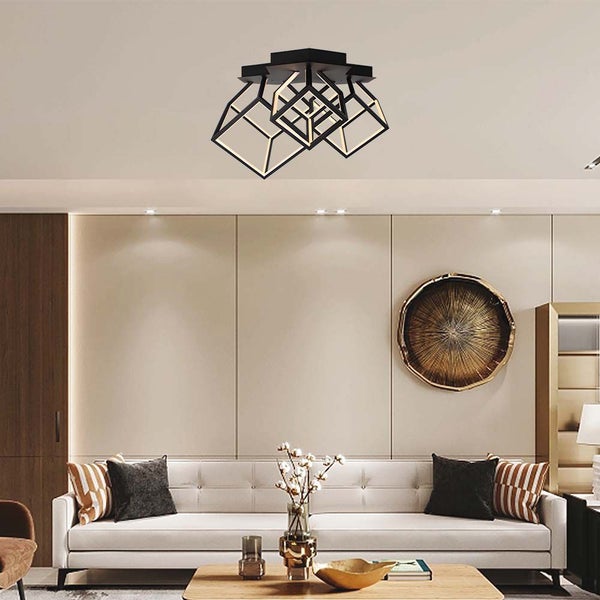 Moderne Wohnzimmerbeleuchtung mit geometrischer Deckenleuchte