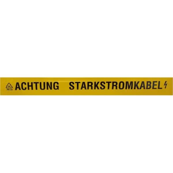 Warnband für Starkstromkabel mit der Aufschrift Achtung Starkstromkabel und Blitzsymbol