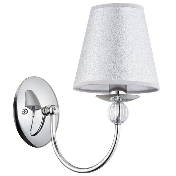 Wandleuchte aus Metall mit Stoffschirm und Glaselement, klassisches Design für Innenbereiche.