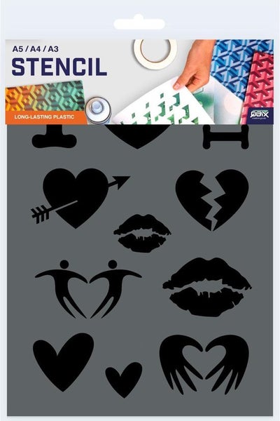 Valentinstag Vorlage - Ich liebe, liebe, kuss, Lippen, Herz - Kunststoff A3 Schablone
