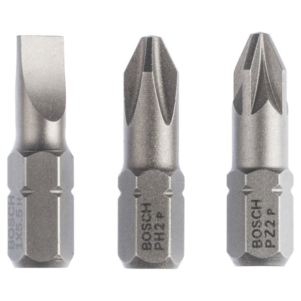 Bosch Schrauberbit-Set Extra-Hart (gemischt), 3tlg. S 1,0x5,5, PH2, PZ2, 25 mm - 2607001766