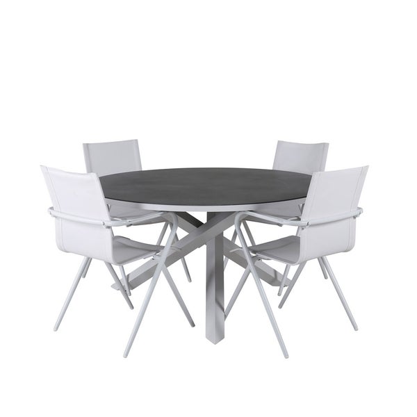 Copacabana Gartenset Tisch Ø140cm und 4 Stühle Alina weiß, grau, cremefarben. 140 X 140 X 74 cm
