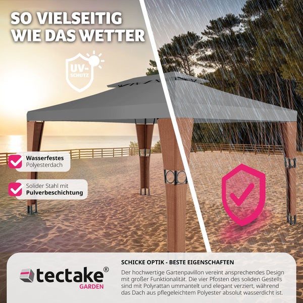 Rattan Gartenpavillon tectake Mona inklusive Heringen 4 x 3 m braun/anthrazit