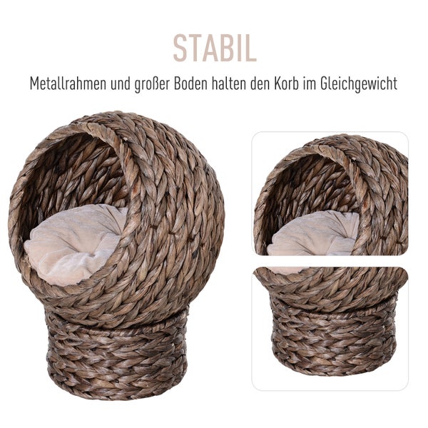 PawHut Rattan Katzenkorb, 42 x 33 x 52 cm, Wasserhyazinthe, Dunkelbraun