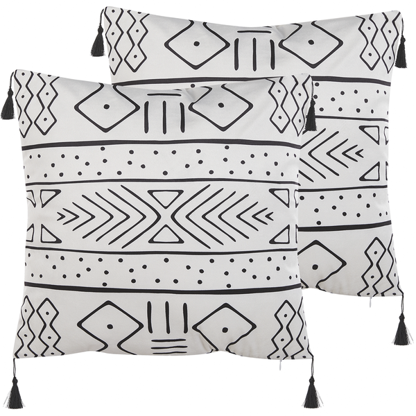 Dekokissen 2er Set SCHEFFLERA Samtstoff 45 x 45 cm Weiß Geometrisches Muster