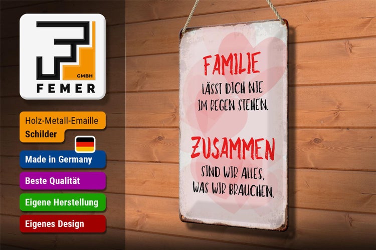 Blechschild Spruch 20x30cm Familie lässt dich nie im Regen