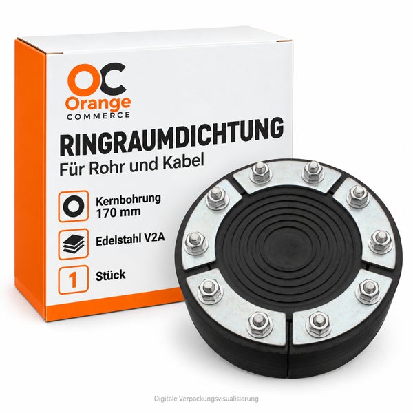 Orange Commerce Ringraumdichtung für Rohr und Kabel aus Edelstahl V2A für 170 Millimeter Kernbohrung in der Verpackung