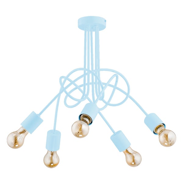 Fünfflammige Deckenleuchte mit Metallfassungen und dekorativen Edison Glühbirnen für eine moderne Innenbeleuchtung.