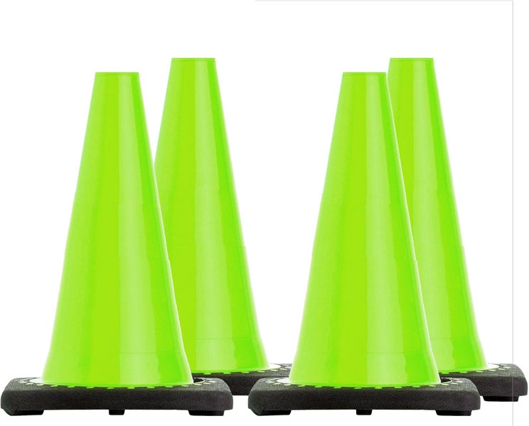 UvV 4er Set flexible Leitkegel 30 cm hoch in den Farben grün oder orange | optional reflektierend / grün / ohne Folie