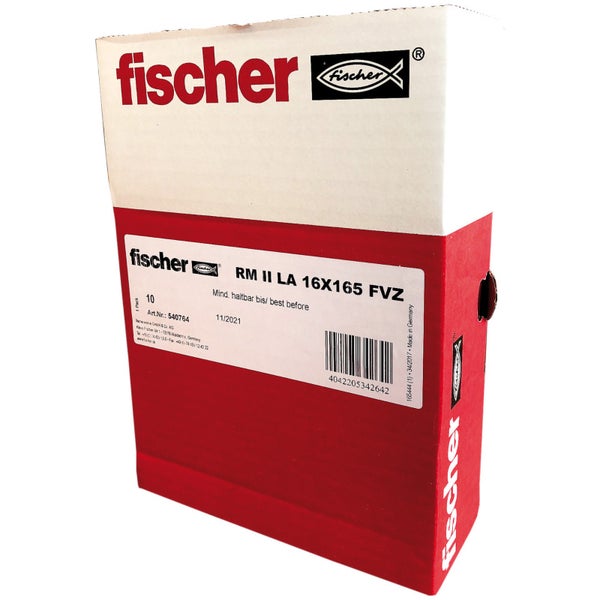 Fischer Logo, Verpackung RM II LA 16x165 FVZ, Mindesthaltbarkeitsdatum 11/2021