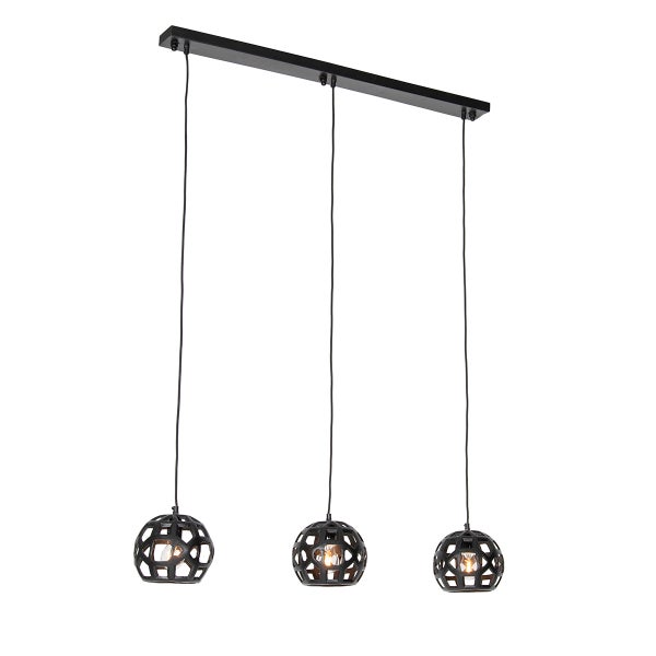 IDEGU 3-flammige Hängeleuchte Im Industrie-Design – Vintage Pendelleuchte Mit Metallkäfig, E27 Fassung, Schwarz | Für Küche, Bar, Wohnzimmer