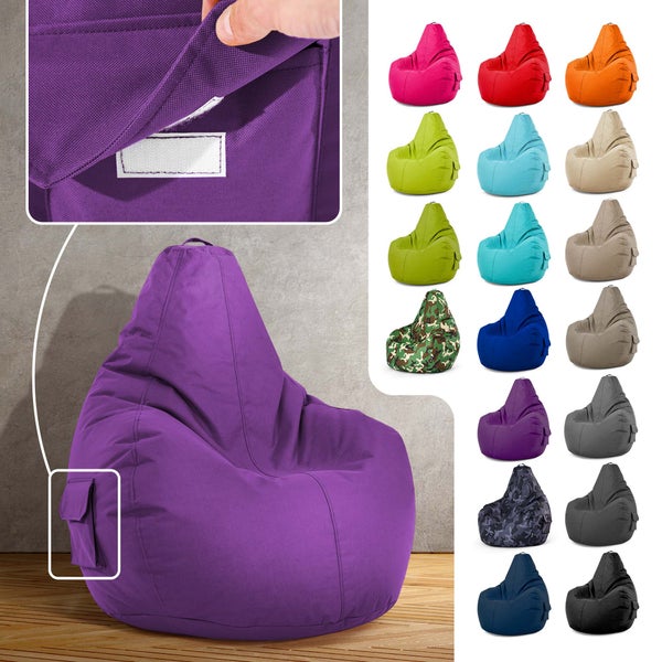 Green Bean Sitzsack mit Rückenlehne 80x70x90cm - Gaming Chair mit 230L Füllung Kuschelig Weich Waschbar - Bean Bag Bodenkissen Lounge Chair Sitzhocker Relax-Sessel Gamer Gamingstuhl Lila