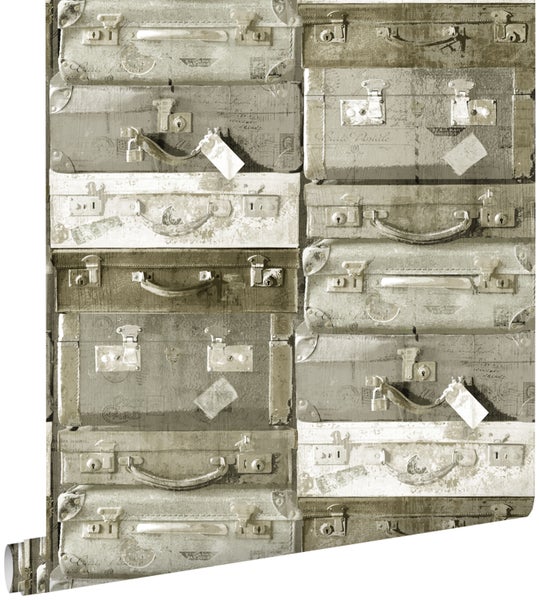 ESTAhome Tapete Vintage Koffer Hellbraun - 53 cm x 10,05 m - 138213
