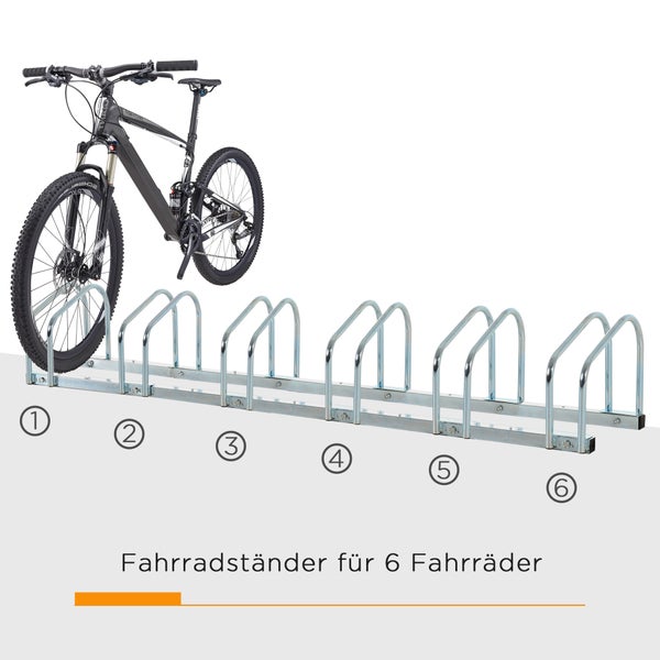 HOMCOM Fahrradständer, Radständer, wetterfest, langlebig, bis 6 Fahrräder, 179 x 33 x 27 cm, Stahl, Silber