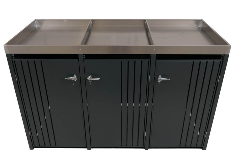 Abfalltrennsystem mit drei Fächern und abschließbaren Türen