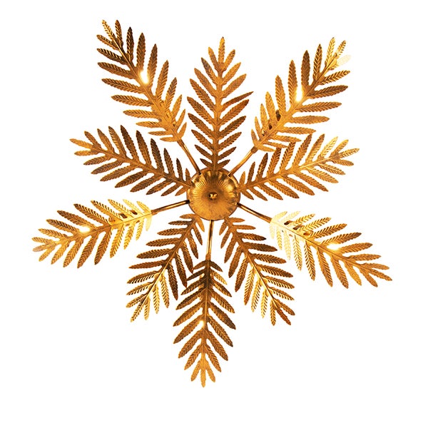 Goldene Deckenleuchte in Form einer Schneeflocke