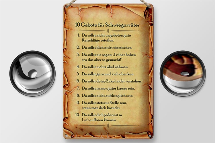 Blechschild Spruch 20x30cm 10 Gebote für Schwiegerväter