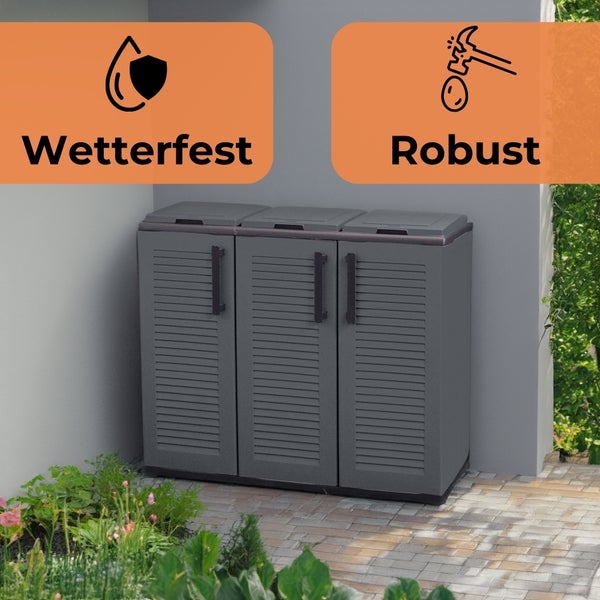 3-Fach Mülltrennsystem Garten Schrank Müllbox Trennsystem Müll Abfall Sack Eimer