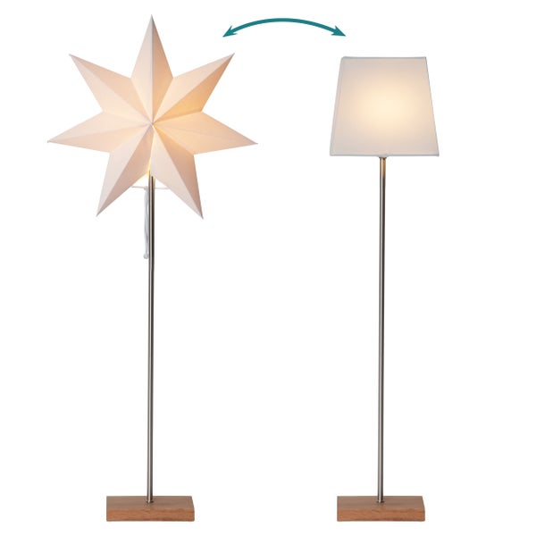 Stehleuchte mit Papierstern und Textilschirm