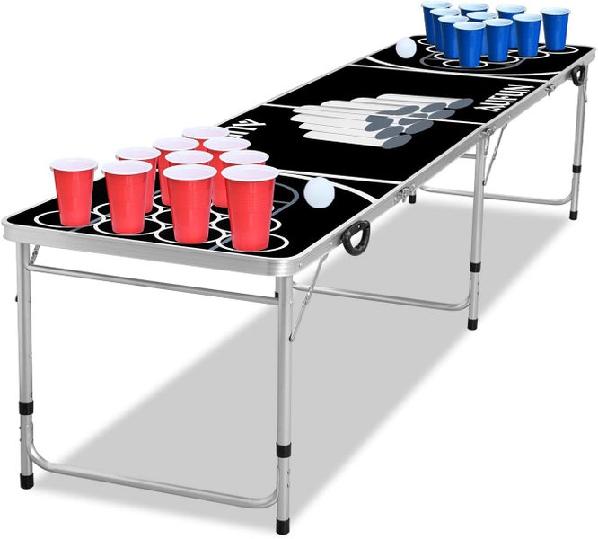 Bierpong Tisch für Partys mit 100 Bechern, 5 Bällen, 242x62 cm schwarz