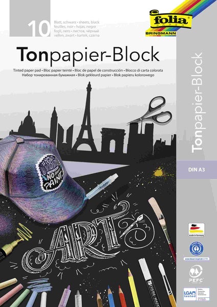 Folia  Tonpapier-Block SCHWARZ, DIN A3, 10 Blatt