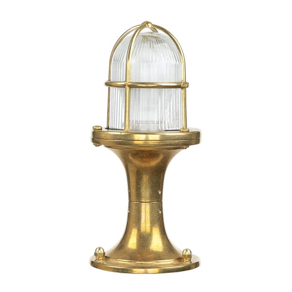 Messing Sockelleuchte mit Schutzkorb und Klarglas