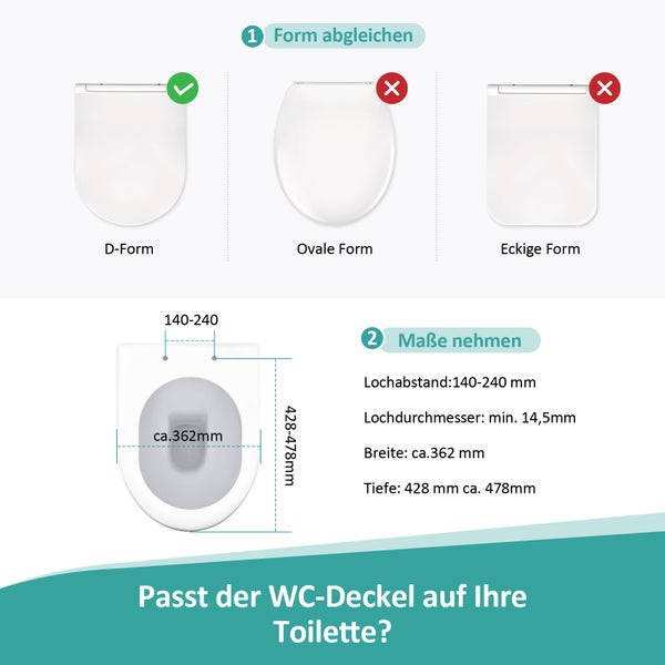 EMKE WC-Sitze mit Absenkautomatik, Toilettendeckel D Form Klodeckel mit Absenkautomatik, Toilettensitz Klobrille mit absenkautomatik Abnehmbar WC Deckel Toilettenbrille,Weiß, belastbar bis 150kg