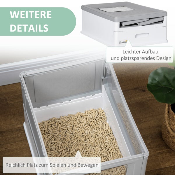 PawHut Katzentoilett, 47,5L x 35,5B x 36,7H cm, Kunststoff, Weiß+Grau
