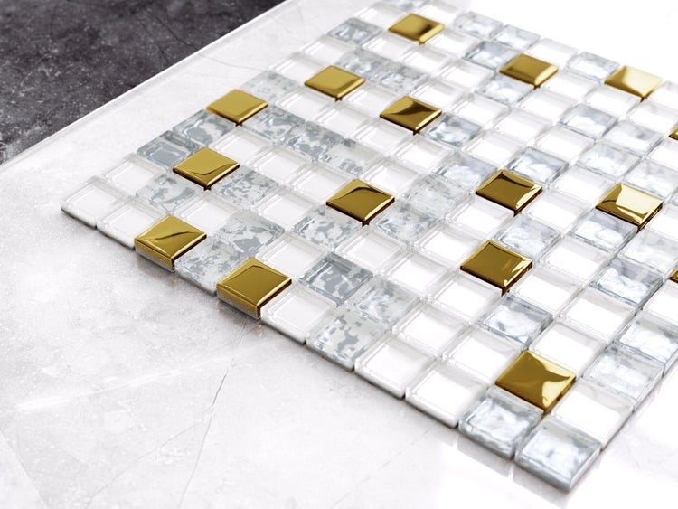 Glasmosaik auf Netz für Bad und Küche 30cm x 30cm  - Frozen Gold