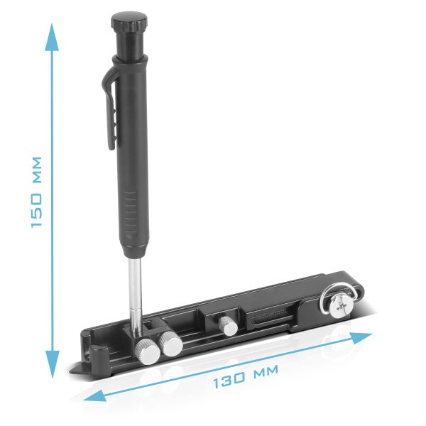 Schwarze verstellbare Profillehre und Anreißwerkzeug zum Übertragen von Konturen auf Bodenbeläge.
