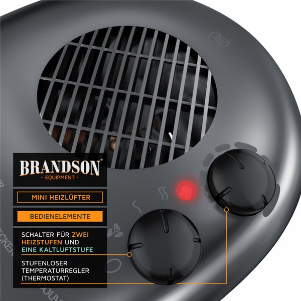 Brandson Heizlüfter 2000W, 2 Leistungsstufen, Thermostat, energiesparend, leise, Überhitzungsschutz, automatische Abschaltung, Grau