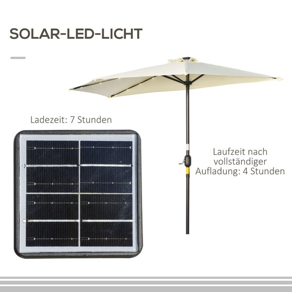 Outsunny Sonnenschirm, Halbshirm mit LED, 270 x 240 cm, Metall, Beige