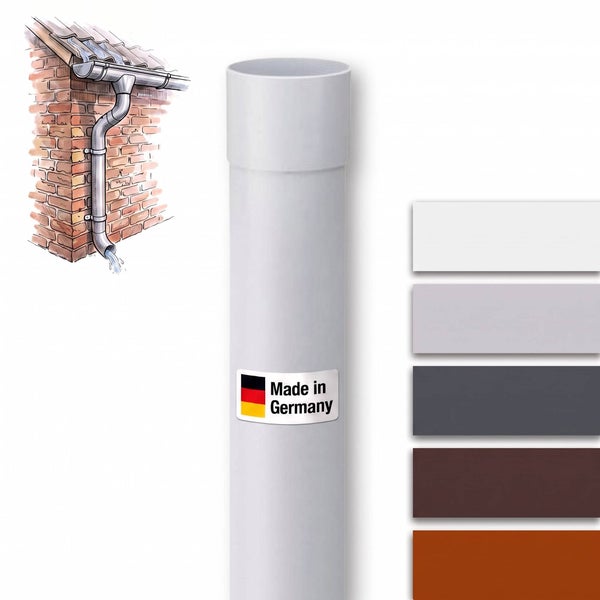 Kunststoff Fallrohr für Dachentwässerung mit Made in Germany Kennzeichnung und verschiedenen Farboptionen