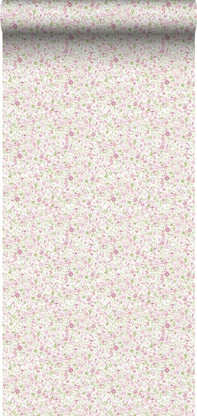 Vliestapete mit einem kleinteiligen, flächendeckenden Blumenmuster.