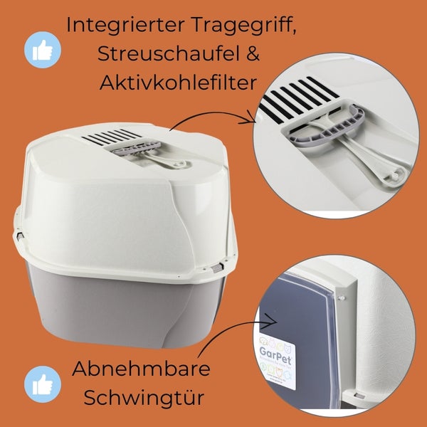 Große Eck Katzentoilette Katzenklo Ecke mit Deckel XXL Jumbo Ecktoilette Katzen Haubentoilette WC Filter Schaufel
